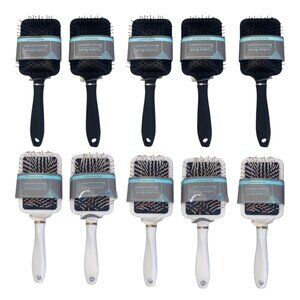 Set of 10 Paddle Hair Brushes – 5 Matte Black, 5 Glossy White